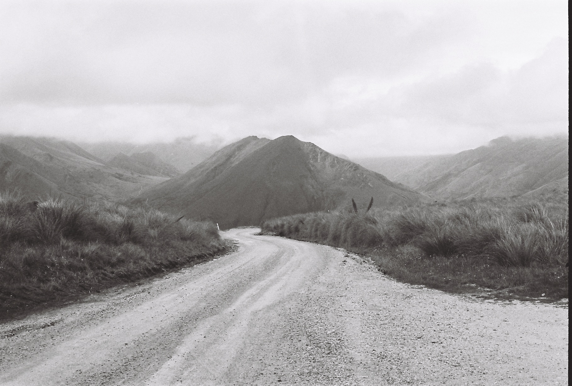 Black and white photo showing Danseys Pass and mountains