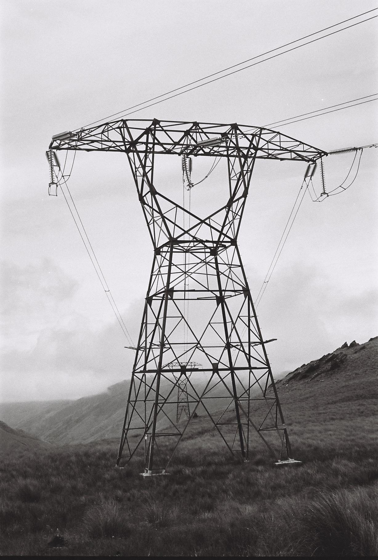 Black and white photo of a large pylon