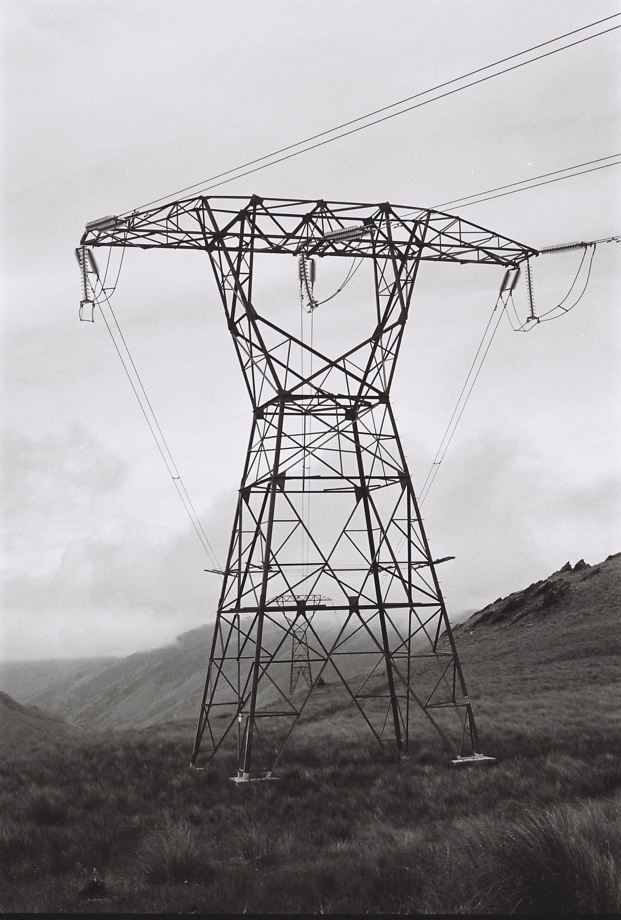 Pylon on Danseys Pass Black and white photo of a large pylon