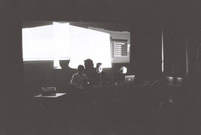 Three nerds using on text-to-speech software