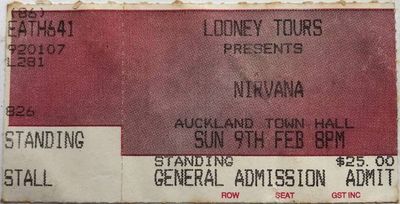 Old ticket stub for the 1992 Nirvana gig in Auckland